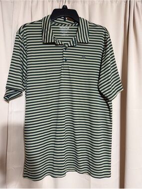 Nomad Men’s Green and Cream Striped Polo Shirt
